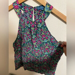 Antibes blanc floral tank top green & pink blouse size Medium